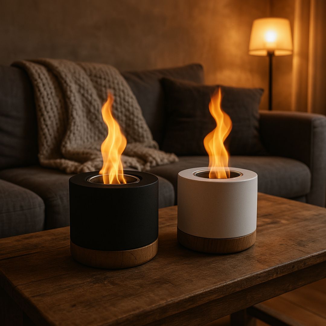 Tafelhaard Bio-Ethanol Met 2 Verbrandingskamers - Wit, Incl. Decoratieve Stenen